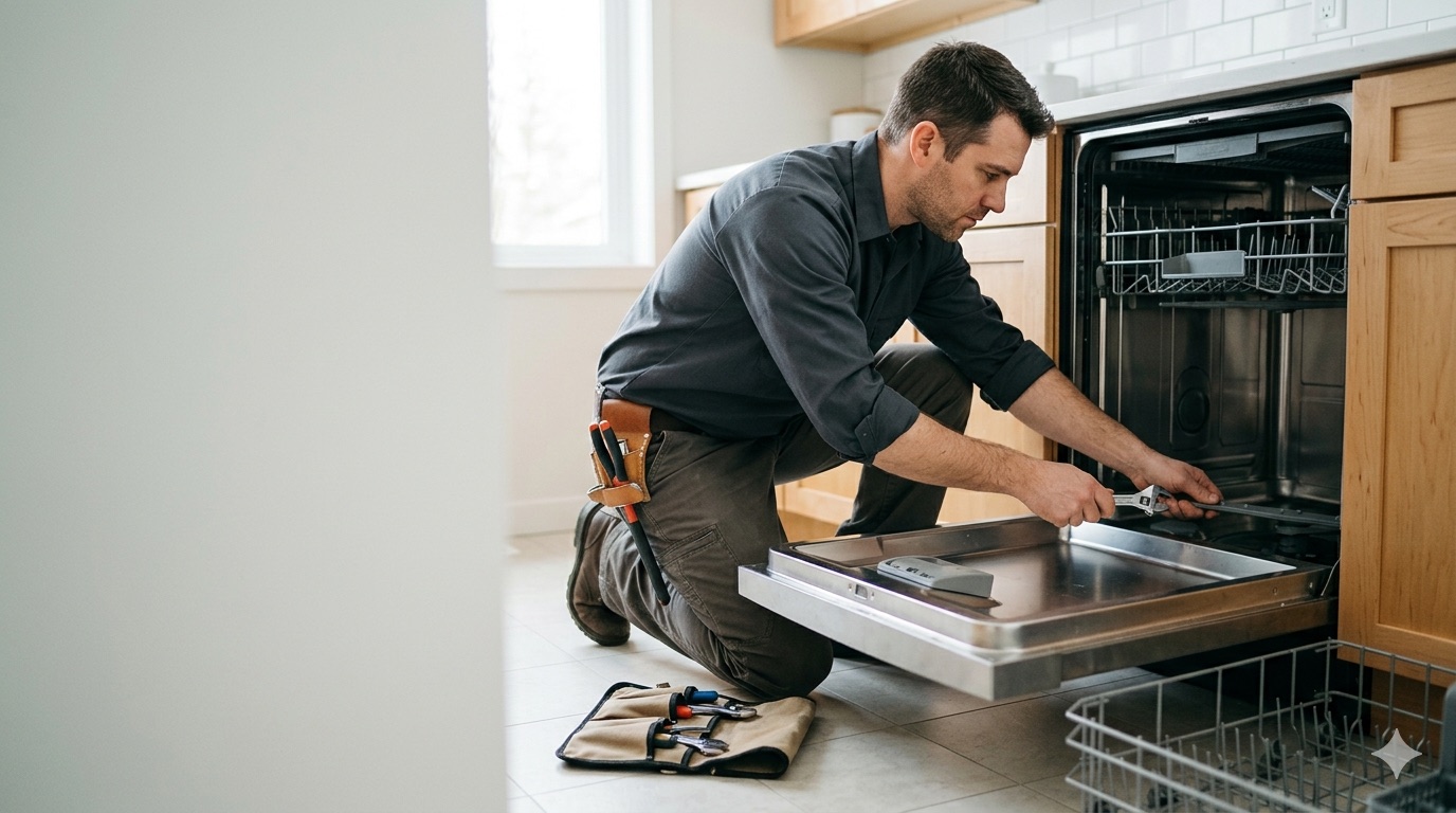 Tyler Home Services technician servicing a residential dishwasher