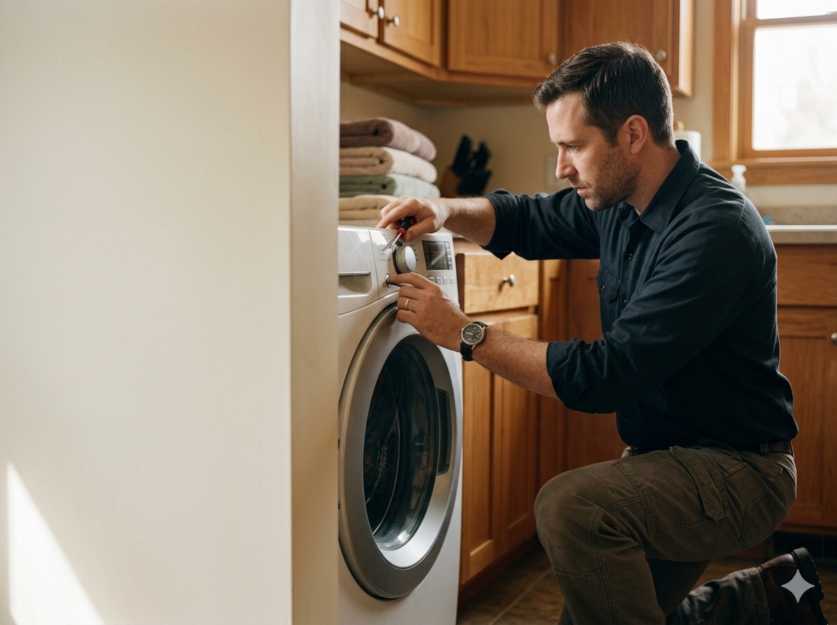Tyler Home Services technician repairing a washing machine